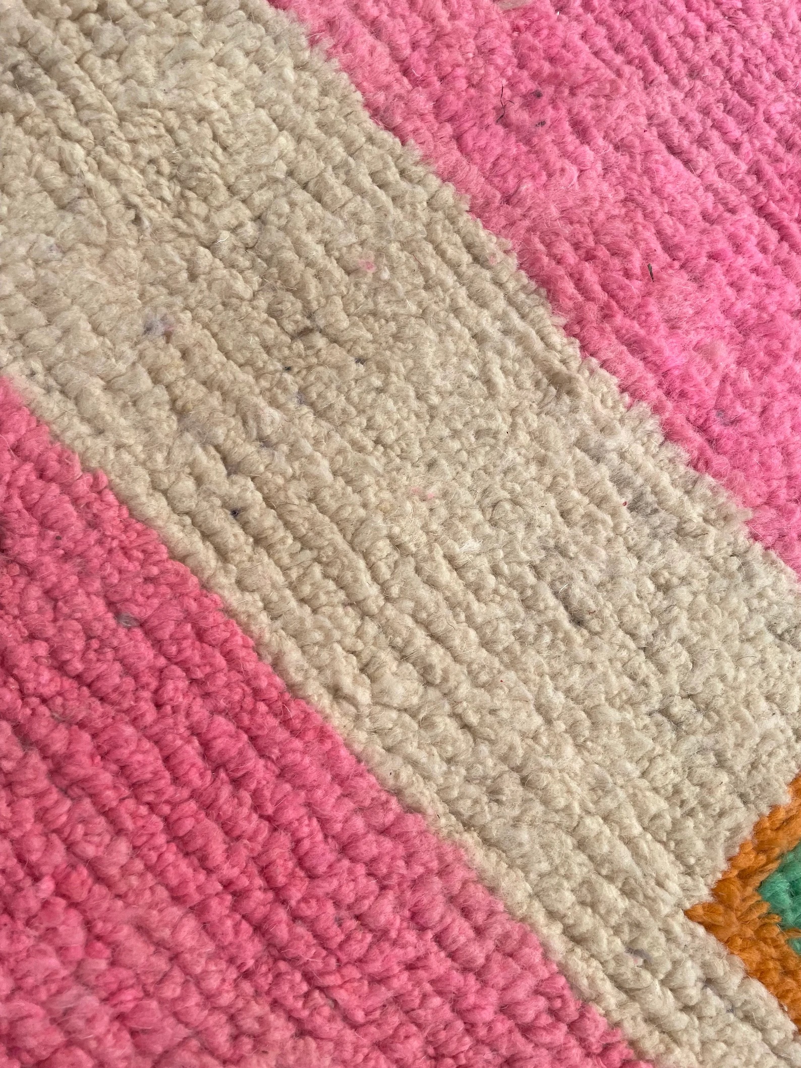 Pink Berber Moroccan Boujad Wool Rug, Handmade Wool Rug, 1990's