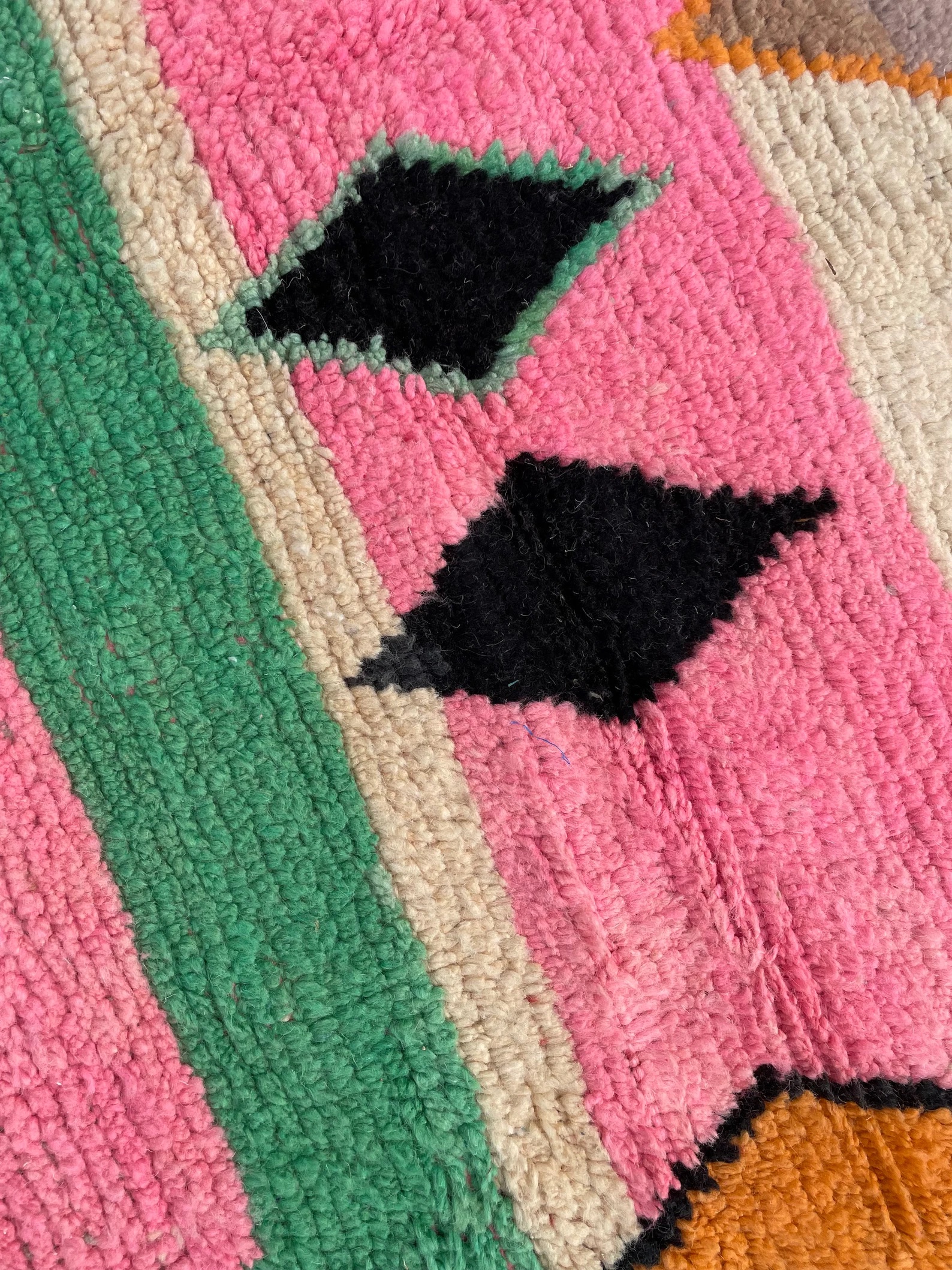 Pink Berber Moroccan Boujad Wool Rug, Handmade Wool Rug, 1990's