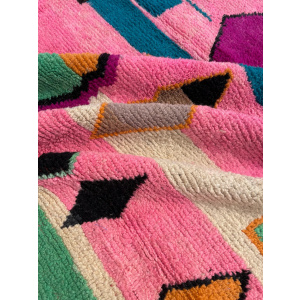 Pink Berber Moroccan Boujad Wool Rug, Handmade Wool Rug, 1990's