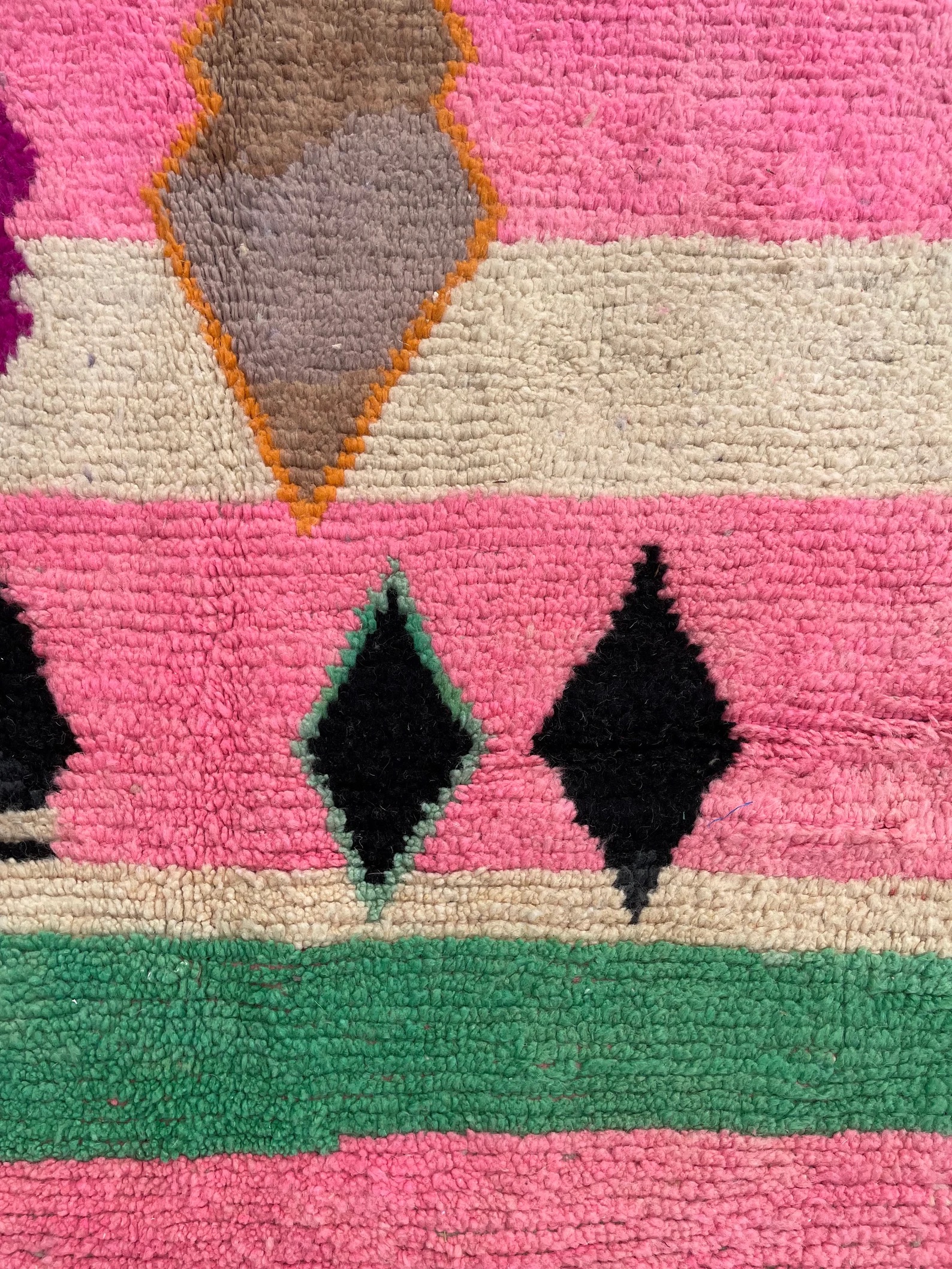 Pink Berber Moroccan Boujad Wool Rug, Handmade Wool Rug, 1990's