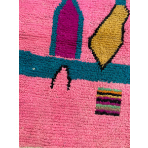 Pink Berber Moroccan Boujad Wool Rug, Handmade Wool Rug, 1990's