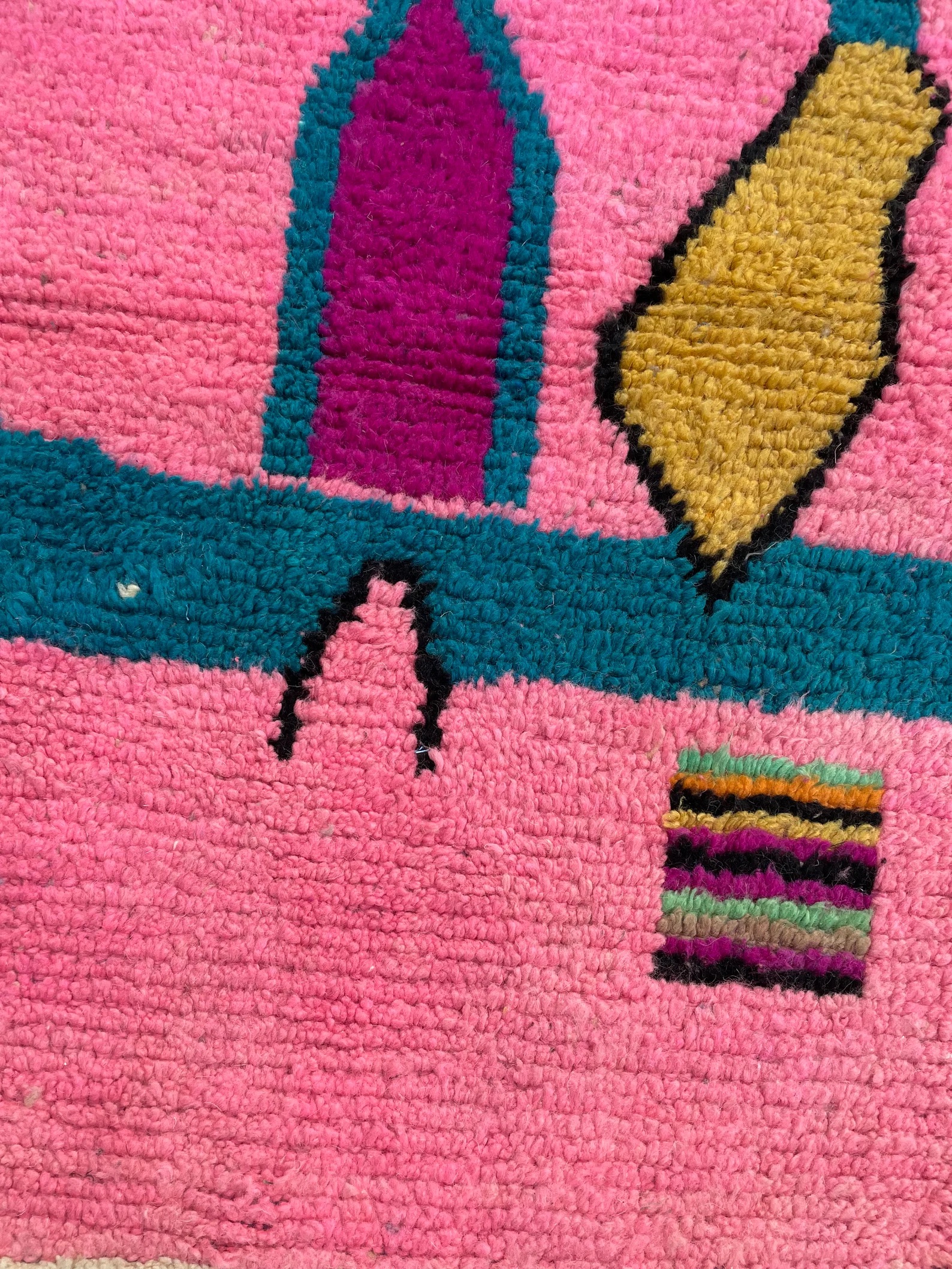 Pink Berber Moroccan Boujad Wool Rug, Handmade Wool Rug, 1990's