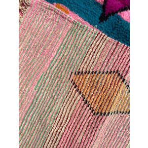 Pink Berber Moroccan Boujad Wool Rug, Handmade Wool Rug, 1990's