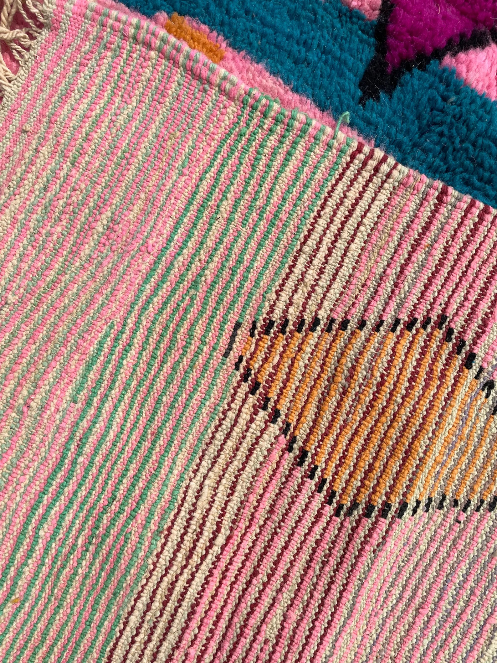 Pink Berber Moroccan Boujad Wool Rug, Handmade Wool Rug, 1990's