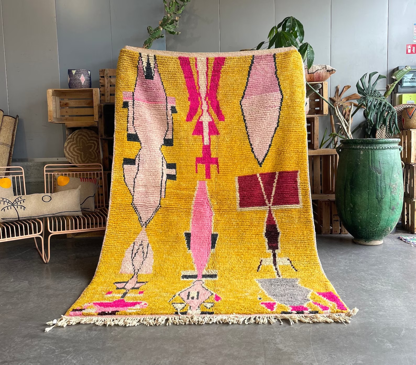 1990's Yellow Moroccan Berber Vintage Rug