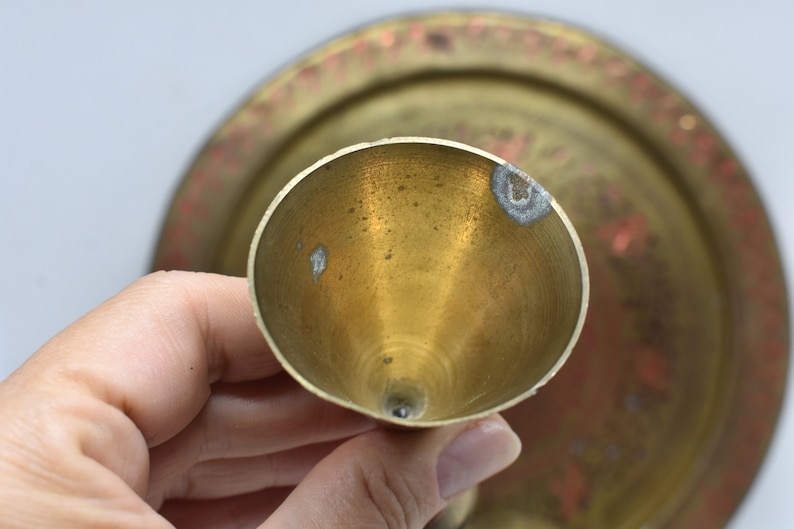 Brass Shot Glasses and tray set, Decorative metal goblets with platter