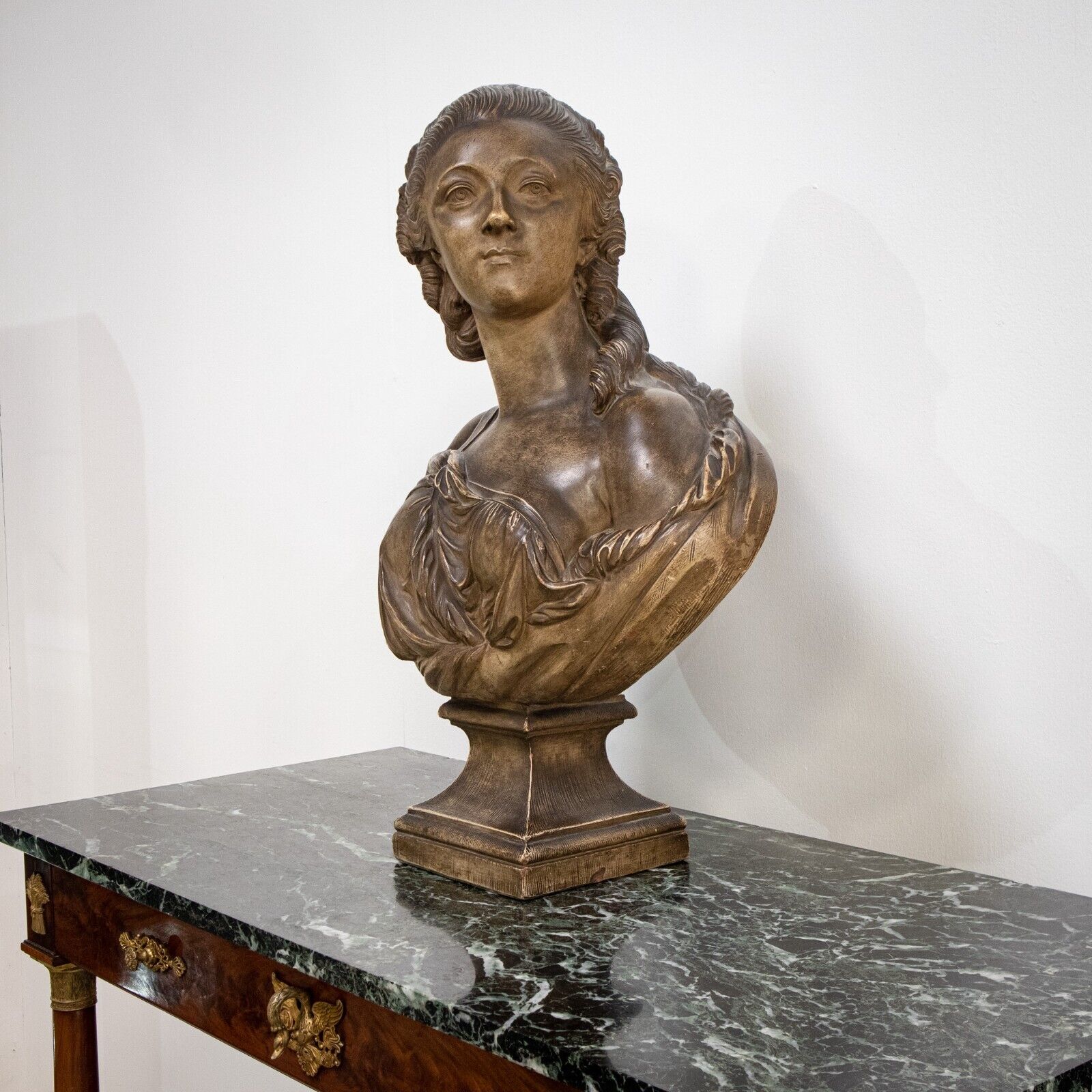 Large Painted Terracotta Bust of Madame Du Barry After Augustin Pajou