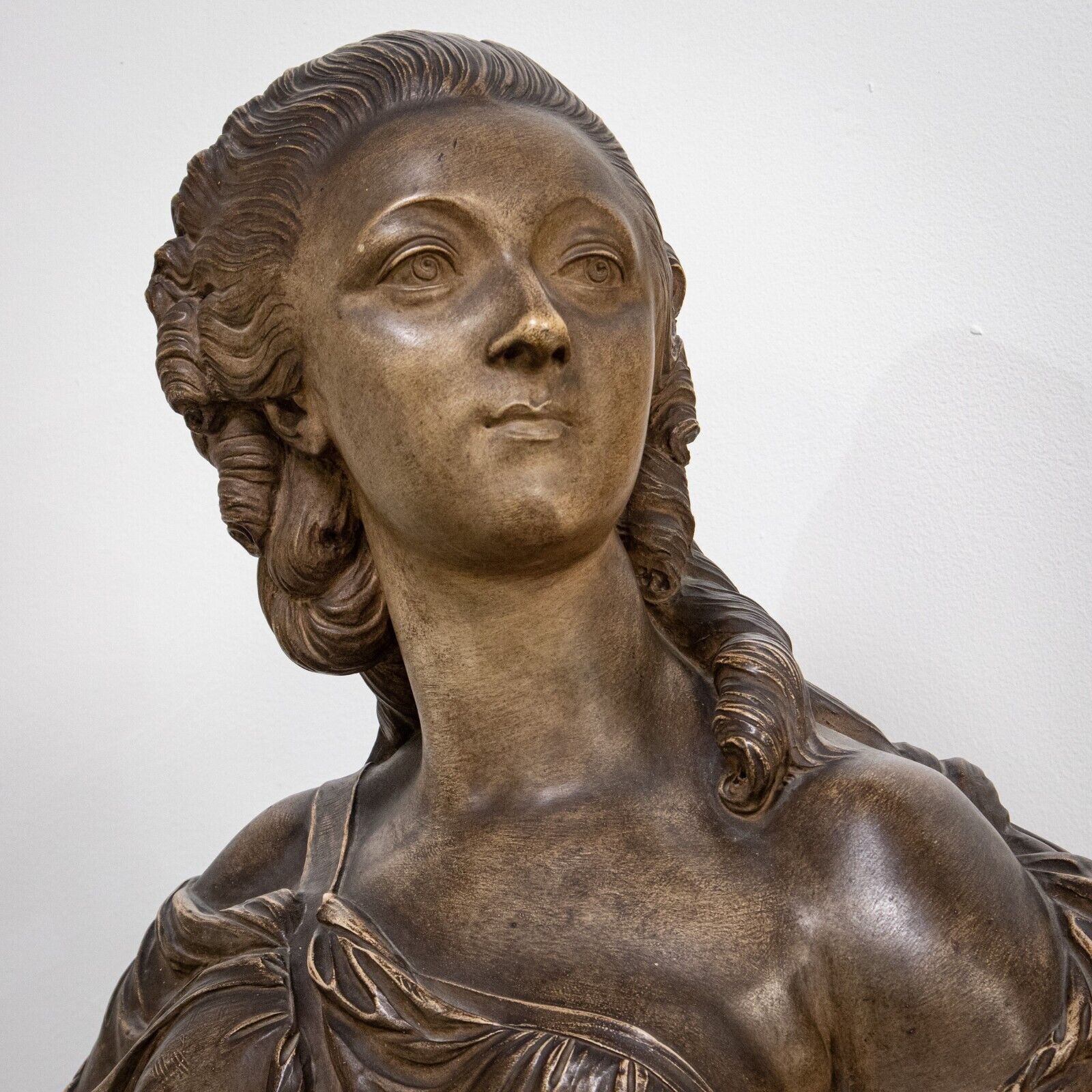 Large Painted Terracotta Bust of Madame Du Barry After Augustin Pajou