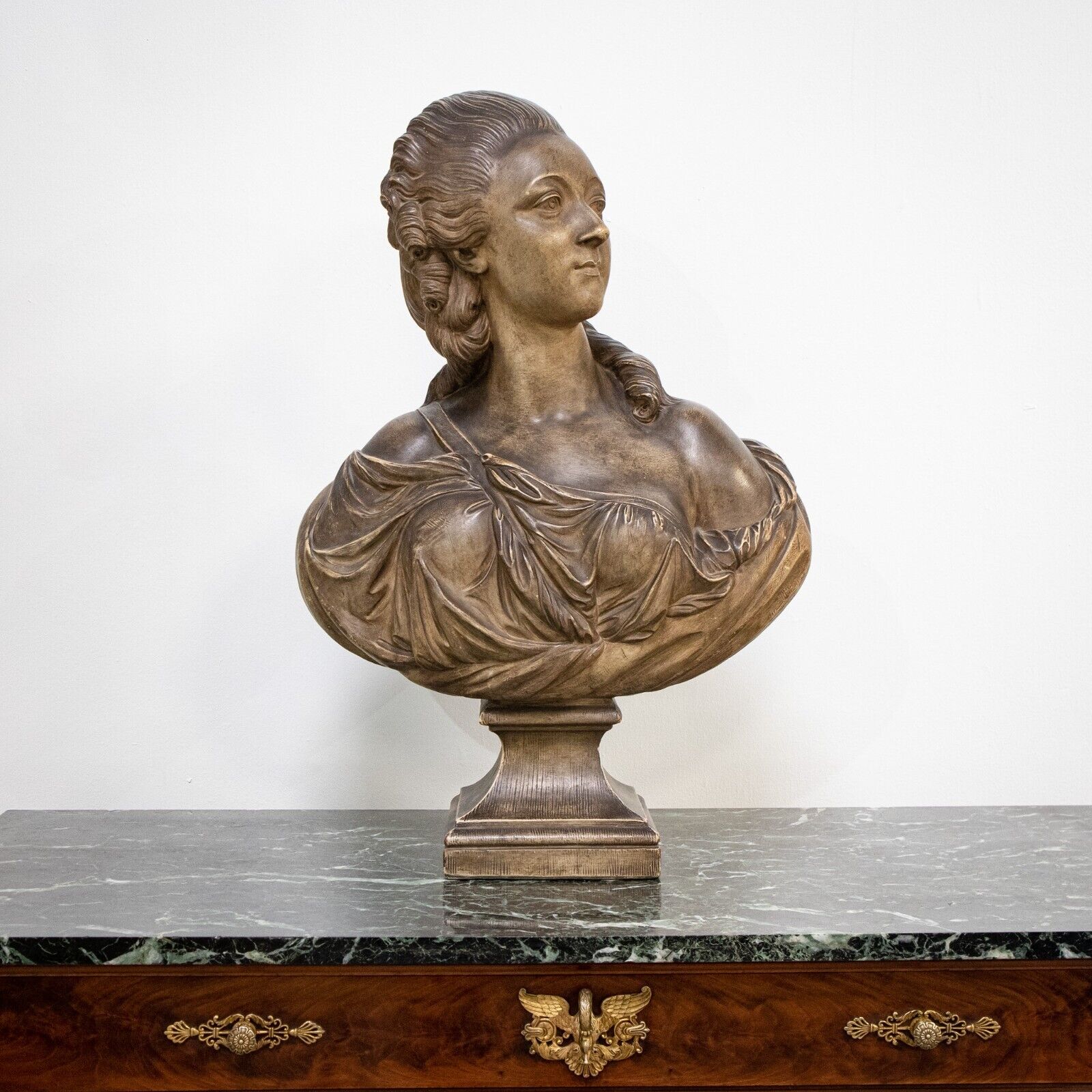 Large Painted Terracotta Bust of Madame Du Barry After Augustin Pajou