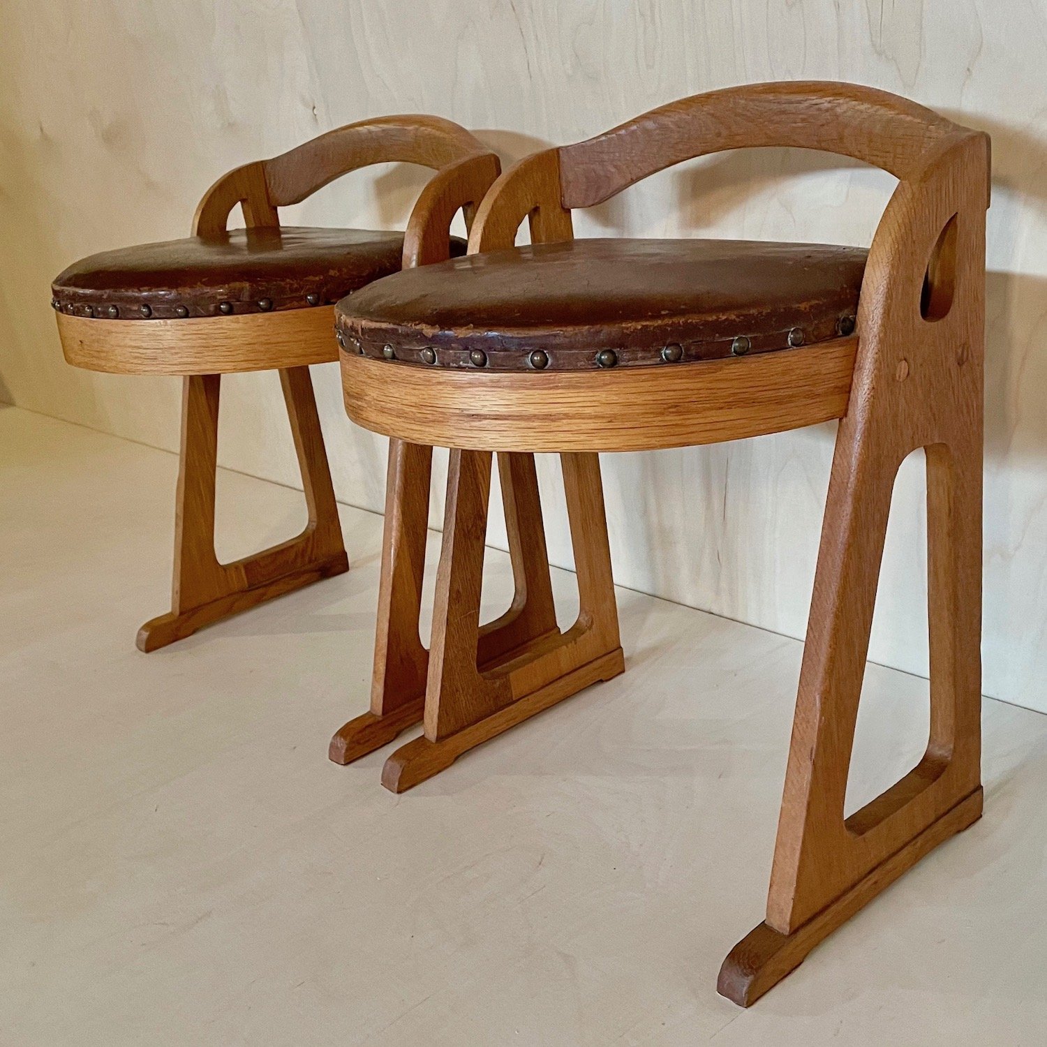 Mid Century modernist Oak and Leather stool