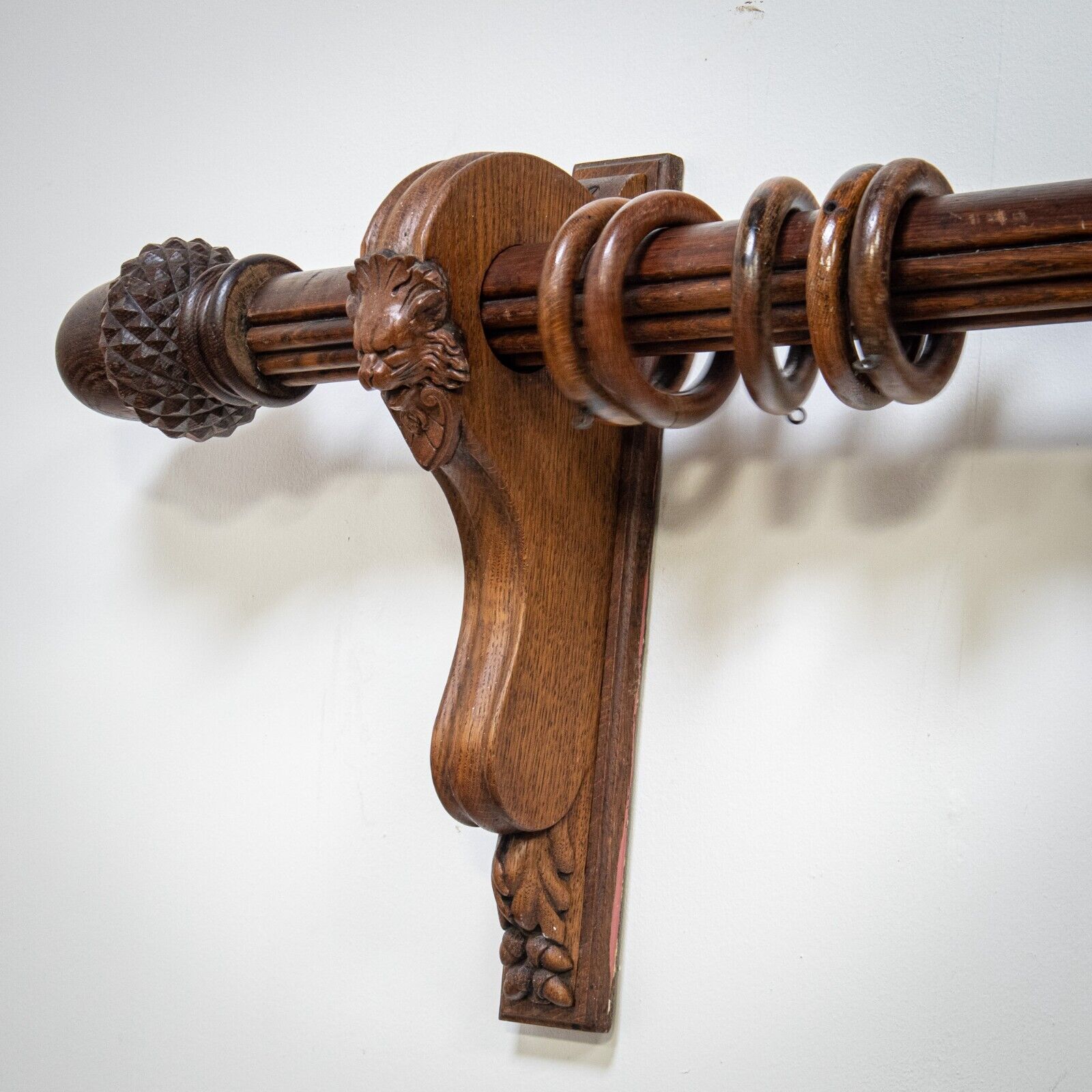 Set of 2 Oak Curtain Poles with Acorn Finials
