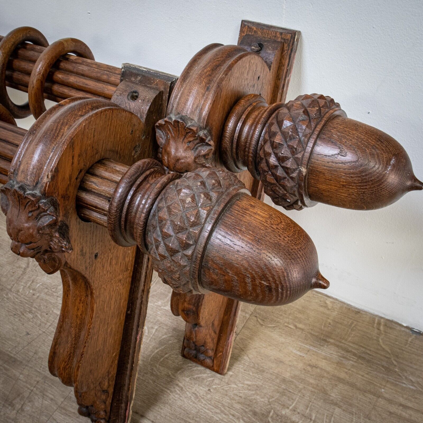 Set of 2 Oak Curtain Poles with Acorn Finials