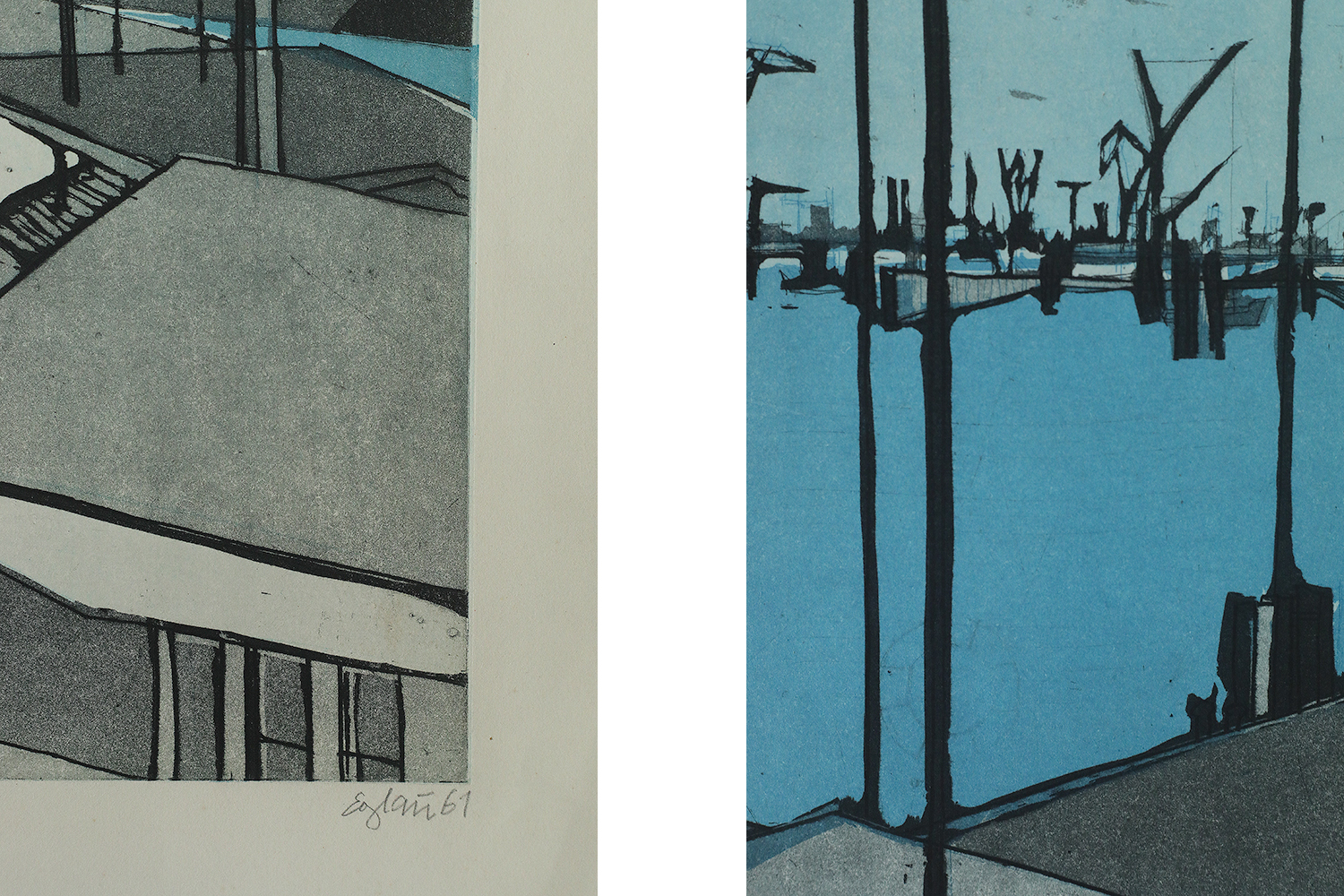Otto Eglau, Im Hafen, Etching, 1961