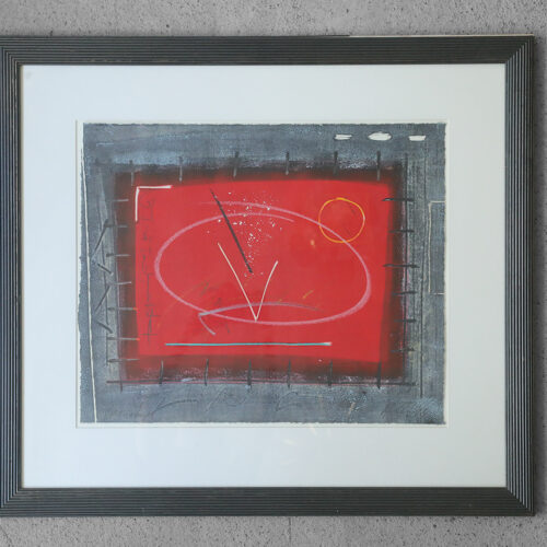 Black and red composition, Vintage Color Lithograph, Framed