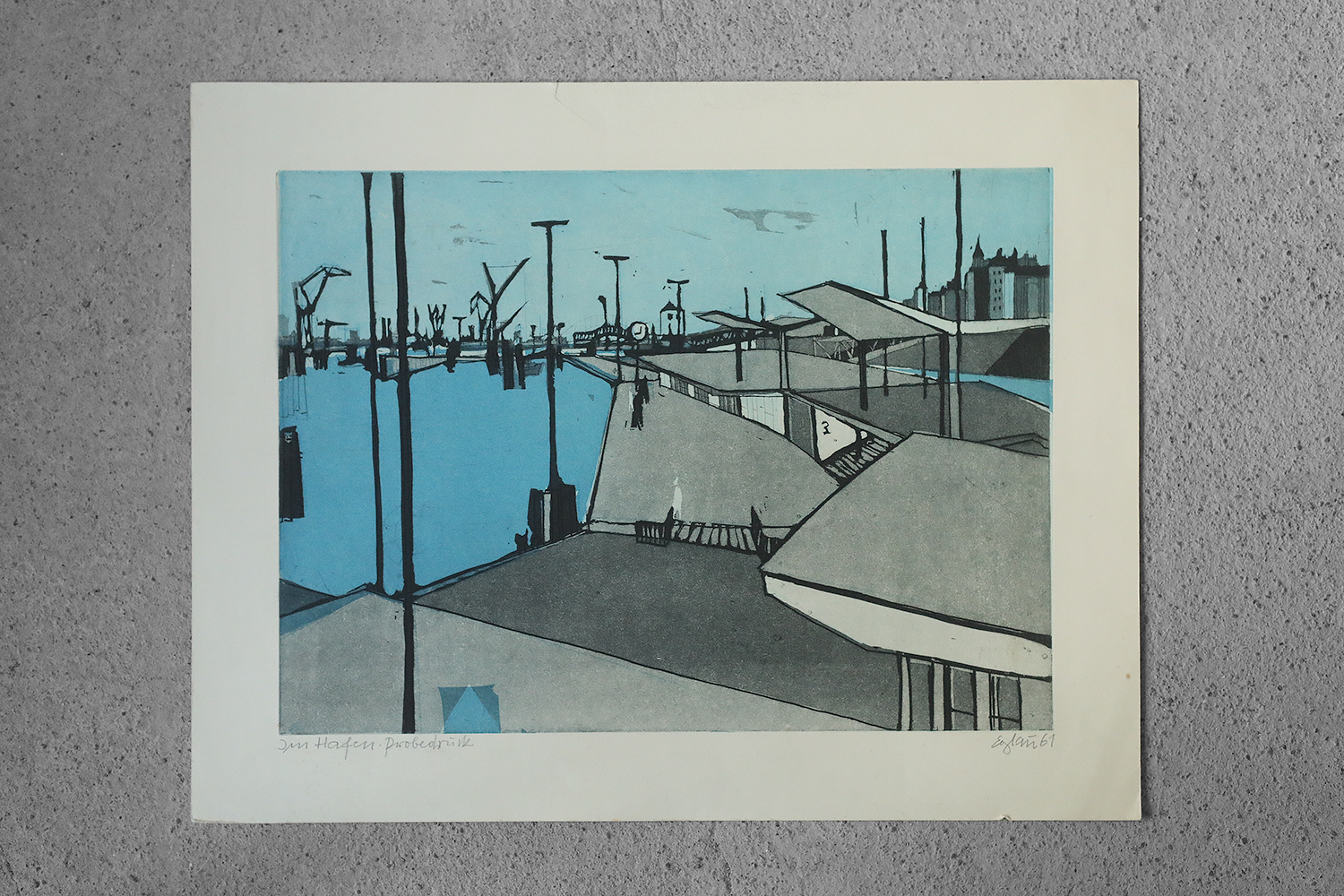 Otto Eglau, Im Hafen, Etching, 1961