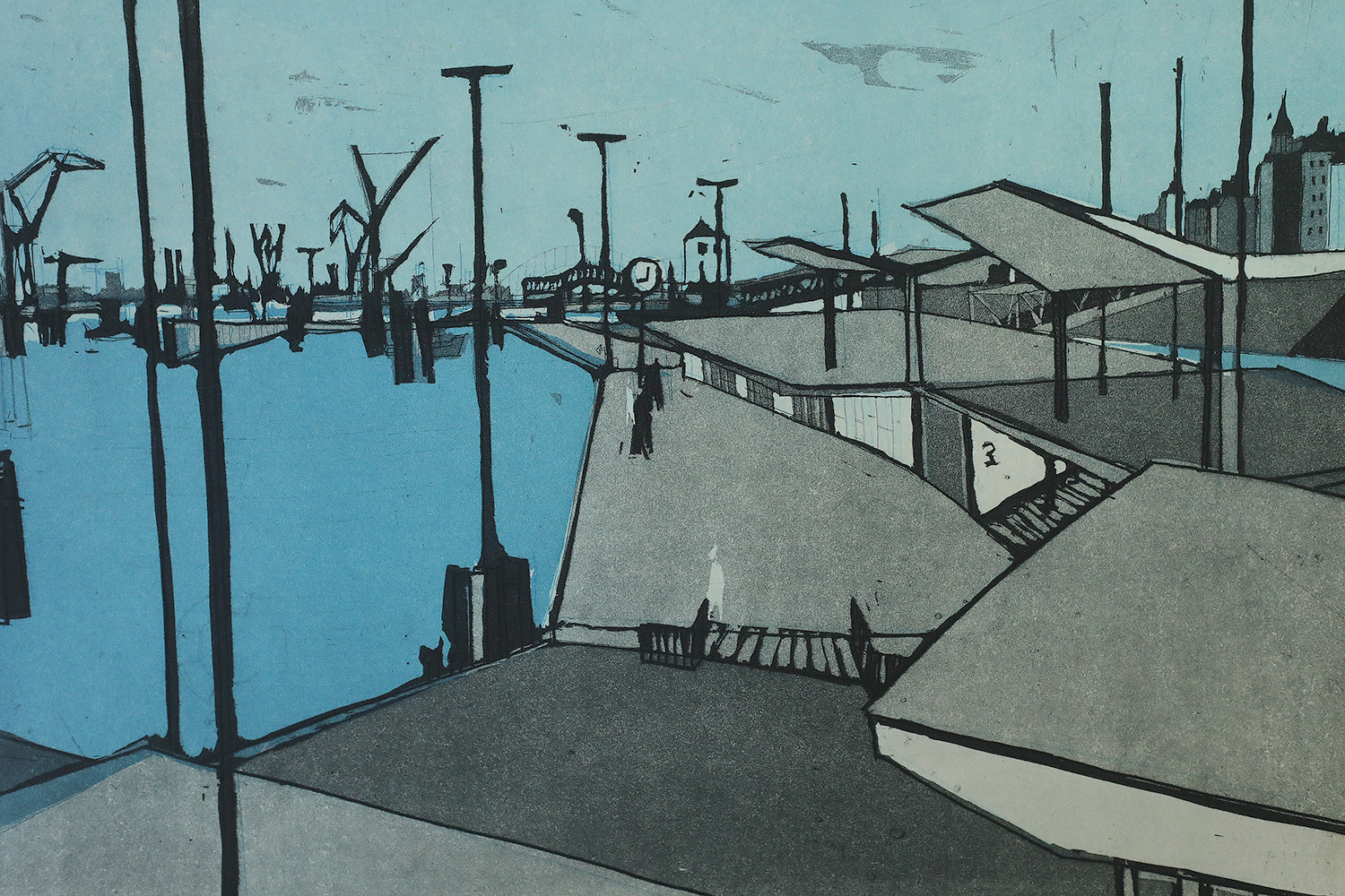 Otto Eglau, Im Hafen, Etching, 1961