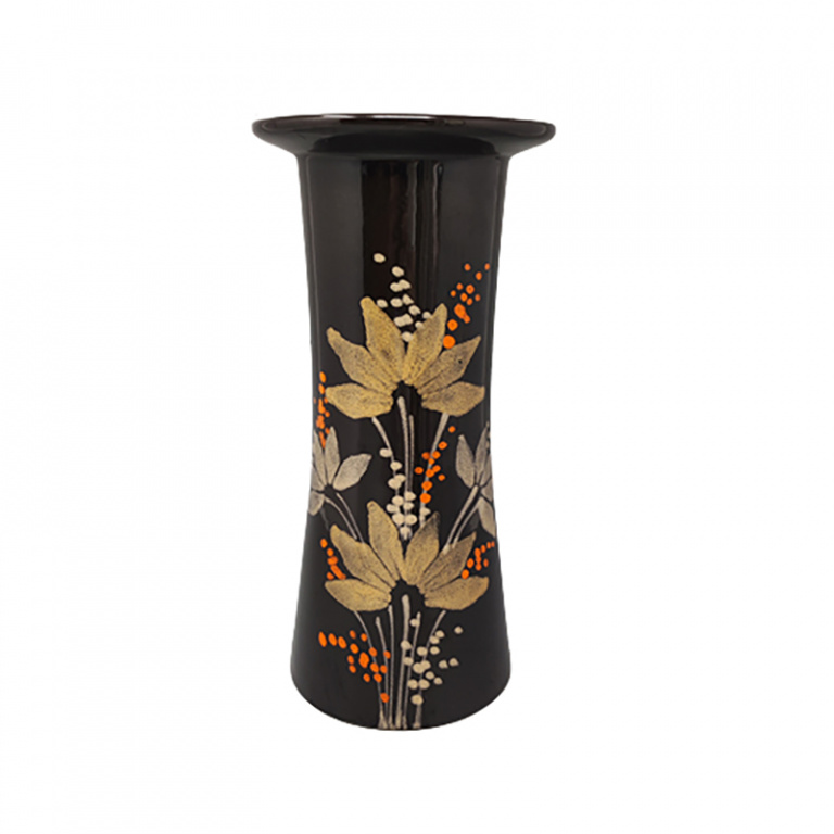 1970s Gorgeous brown vase ceramic by SIC hand-painted. Made in Italy