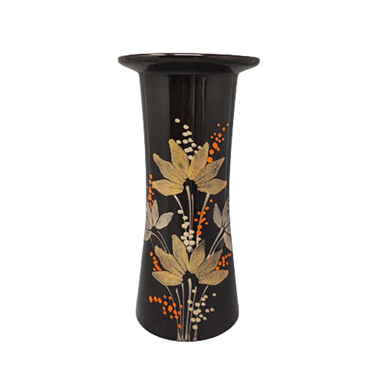 1970s Gorgeous brown vase ceramic by SIC hand-painted. Made in Italy