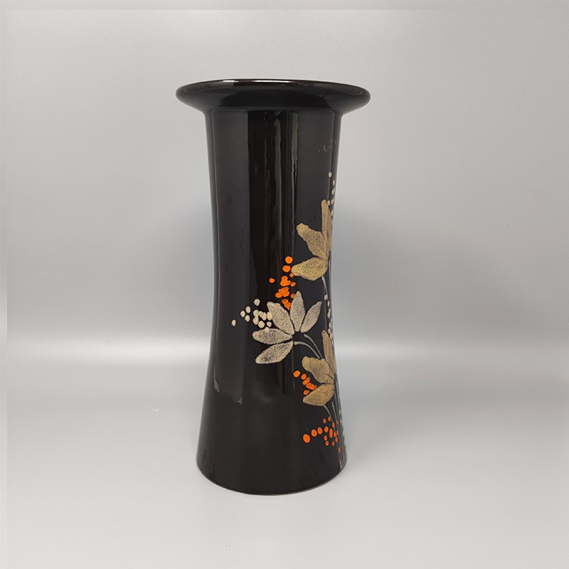 1970s Gorgeous brown vase ceramic by SIC hand-painted. Made in Italy