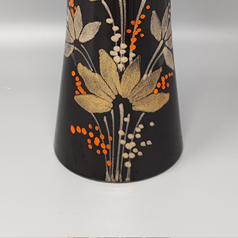 1970s Gorgeous brown vase ceramic by SIC hand-painted. Made in Italy