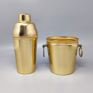 1960s Gorgeous Cocktail Shaker With Ice Bucket in Aluminium. Made in Italy