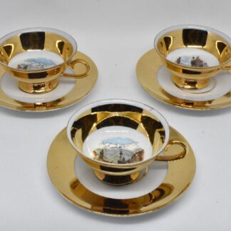 Porcelain espresso cups with saucers, vintage decorative cappuccino cups