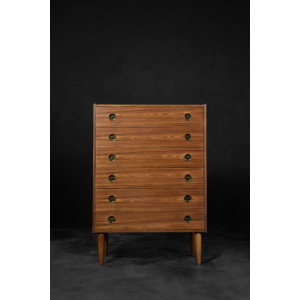 Mid-Century Danish Modern High Teak Highboy Chest of Drawers with Brass Handles, 1960s