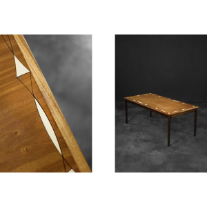 Vintage Mid-Century Danish Mahogany Coffee Table with Hand-Painted Pattern by Ole Wanscher for Poul Jeppesens Møbelfabrik, 1960s