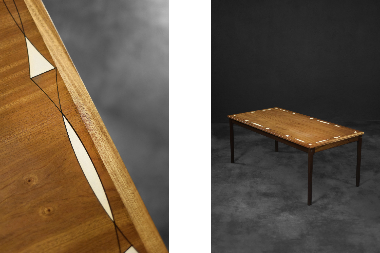 Vintage Mid-Century Danish Mahogany Coffee Table with Hand-Painted Pattern by Ole Wanscher for Poul Jeppesens Møbelfabrik, 1960s