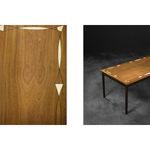 Vintage Mid-Century Danish Mahogany Coffee Table with Hand-Painted Pattern by Ole Wanscher for Poul Jeppesens Møbelfabrik, 1960s