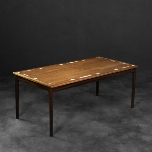 Vintage Mid-Century Danish Mahogany Coffee Table with Hand-Painted Pattern by Ole Wanscher for Poul Jeppesens Møbelfabrik, 1960s