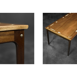 Vintage Mid-Century Danish Mahogany Coffee Table with Hand-Painted Pattern by Ole Wanscher for Poul Jeppesens Møbelfabrik, 1960s