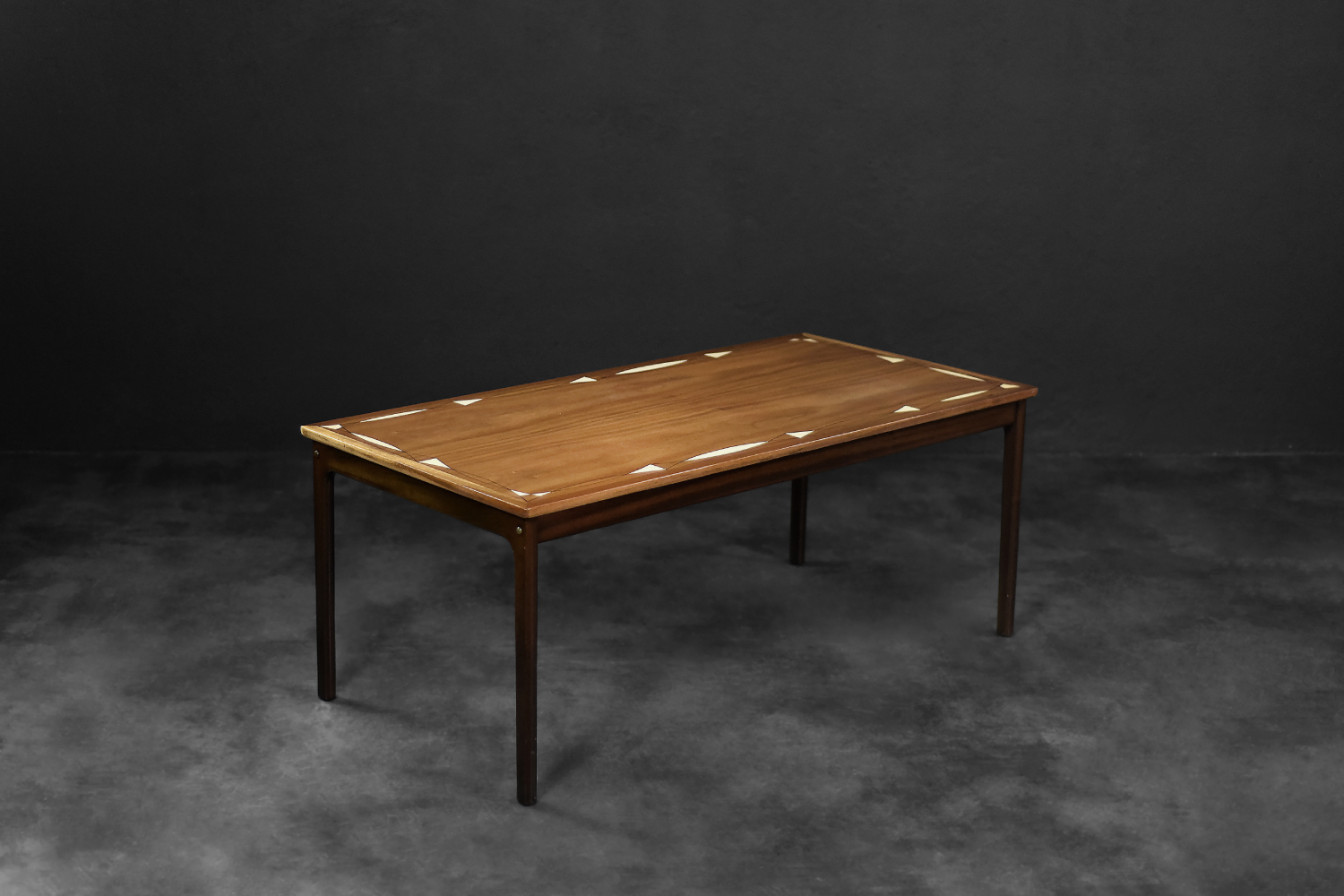 Vintage Mid-Century Danish Mahogany Coffee Table with Hand-Painted Pattern by Ole Wanscher for Poul Jeppesens Møbelfabrik, 1960s