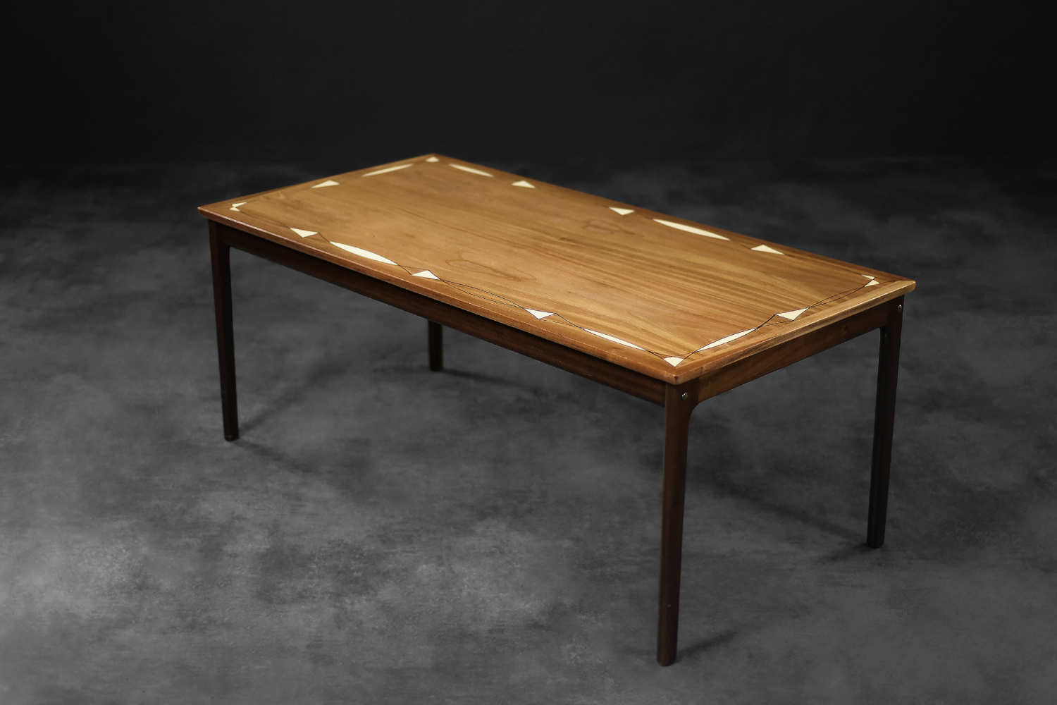 Vintage Mid-Century Danish Mahogany Coffee Table with Hand-Painted Pattern by Ole Wanscher for Poul Jeppesens Møbelfabrik, 1960s