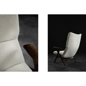 Vintage Mid-Century Norway Modern Teak & White Boucle Fabric High Lounge Chair, 1960s