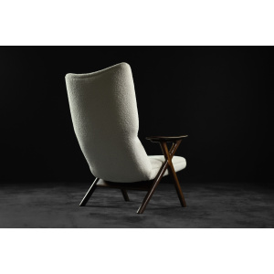 Vintage Mid-Century Norway Modern Teak & White Boucle Fabric High Lounge Chair, 1960s