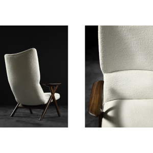 Vintage Mid-Century Norway Modern Teak & White Boucle Fabric High Lounge Chair, 1960s