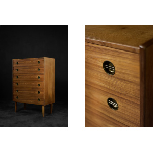 Mid-Century Danish Modern High Teak Highboy Chest of Drawers with Brass Handles, 1960s