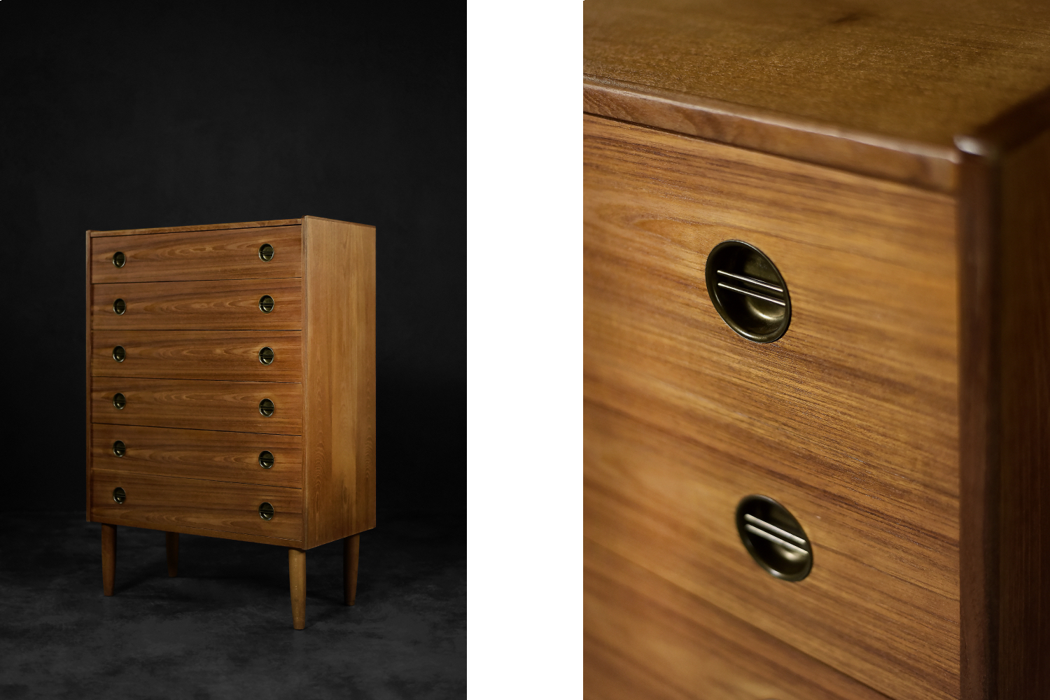 Mid-Century Danish Modern High Teak Highboy Chest of Drawers with Brass Handles, 1960s