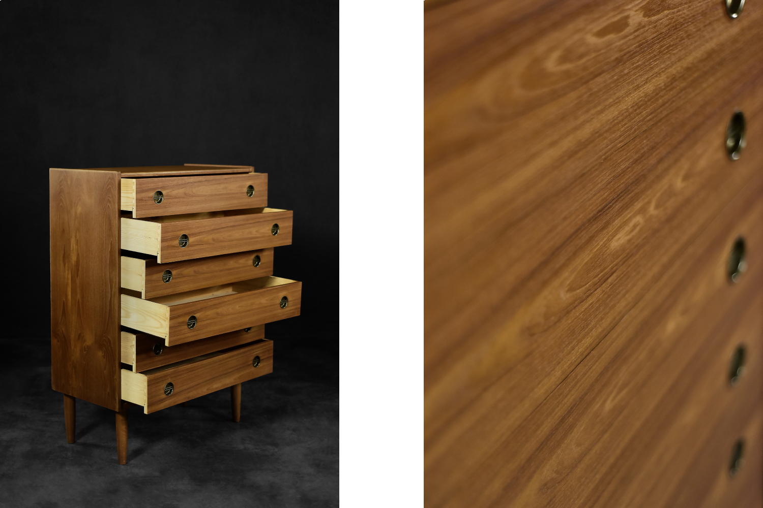 Mid-Century Danish Modern High Teak Highboy Chest of Drawers with Brass Handles, 1960s