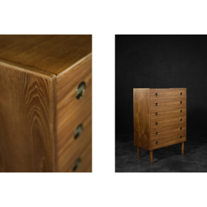 Mid-Century Danish Modern High Teak Highboy Chest of Drawers with Brass Handles, 1960s