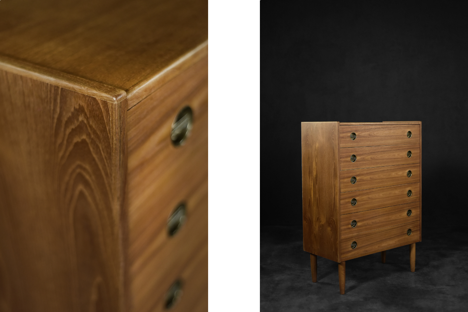 Mid-Century Danish Modern High Teak Highboy Chest of Drawers with Brass Handles, 1960s