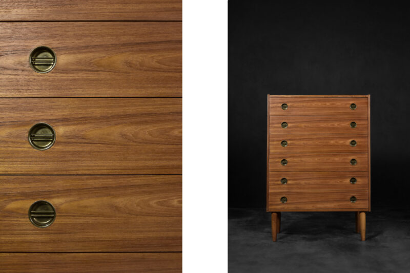 Mid-Century Danish Modern High Teak Highboy Chest of Drawers with Brass Handles, 1960s