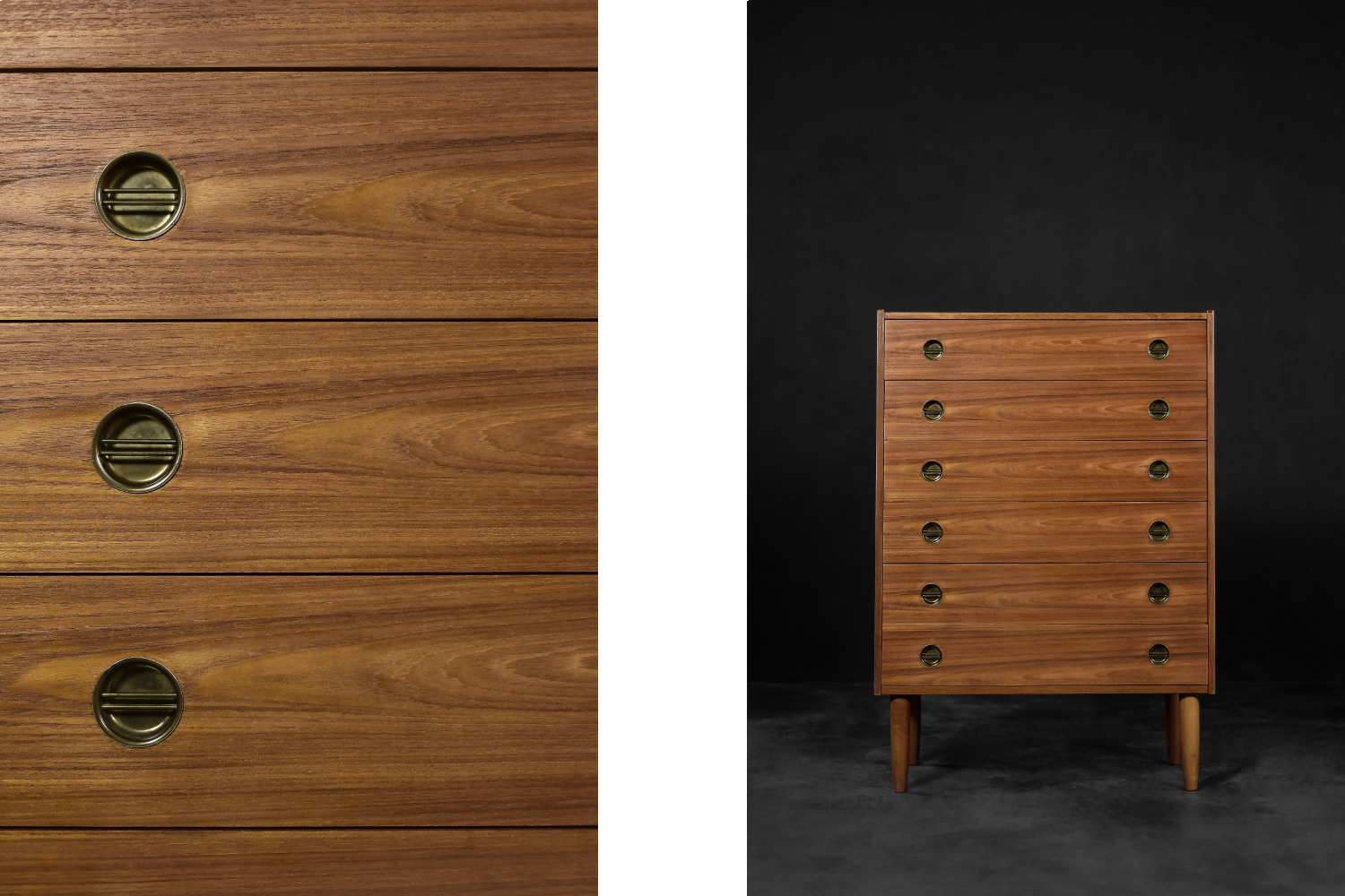 Mid-Century Danish Modern High Teak Highboy Chest of Drawers with Brass Handles, 1960s