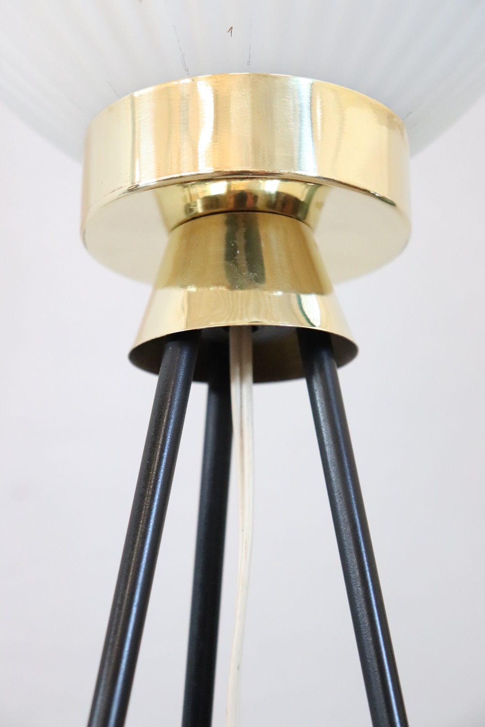 Opaline Glass and Brass Floor Lamp, 1950s
