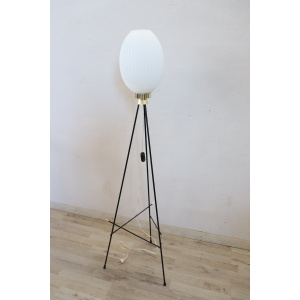 Opaline Glass and Brass Floor Lamp, 1950s