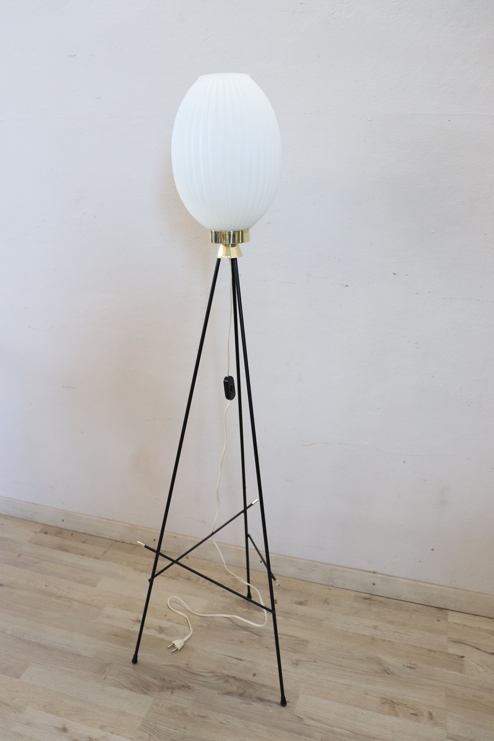 Opaline Glass and Brass Floor Lamp, 1950s