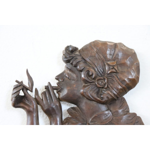 Art Nouveau Bas-Relief Sculpture in Walnut Wood