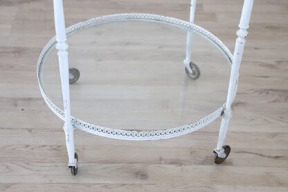White Lacquered Brass and Two Glass Tops Round Drinks Trolley, 1980s - Image 2