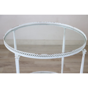 White Lacquered Brass and Two Glass Tops Round Drinks Trolley, 1980s
